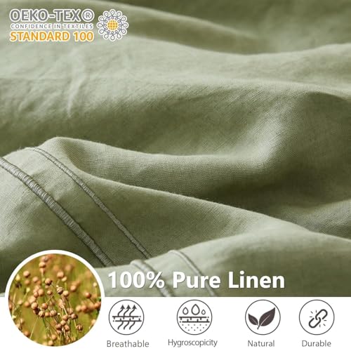 Simple&Opulence 100% Washed Linen Duvet Cover Set 68"x86" - 2 Pieces Soft Farmhouse Comforter Set Double Embroidered with Button Closure - 1 Duvet Cover and 1 Pillowsham (Sage Green, Twin) - color: 2 Embroidery Sage Green, size: Twin