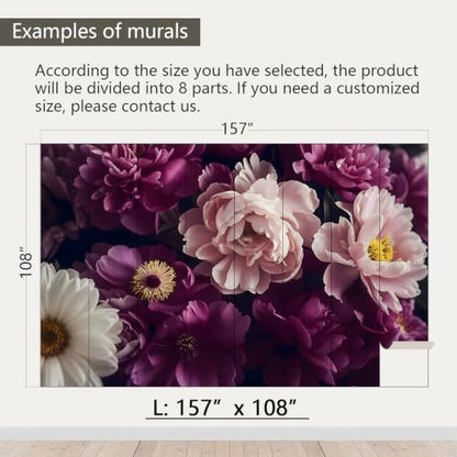 AFZEVEB-Dark Peony Floral Peel and Stick Wallpaper Purple Flowers Mural | Self adhesive paper,Bedroom,157"x108" - color: Z804, size: 157" x 108"