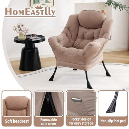 Lazy Chair, Comfy Reading Accent Chair for Bedroom, Khaki | Comfy Bedroom Accent Chair with Washable Removable Cover and extra throw pillowfor Living Room Dorm - color: Khaki-single
