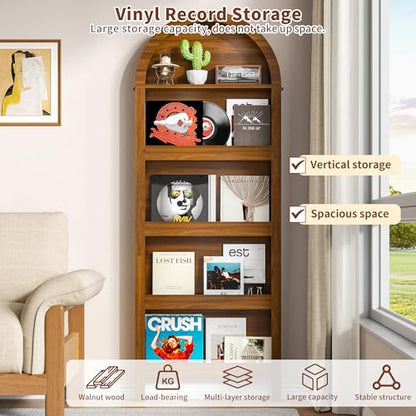 Narrow Tall Wall Mounted Bookshelf for Living Room Bedroom (Brown) - color: Brown