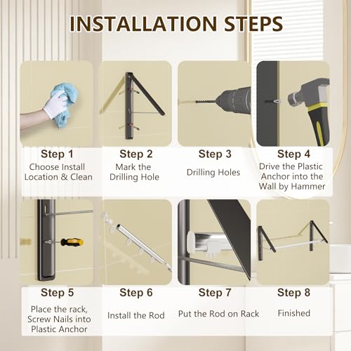 Clothes Drying Rack, Laundry Room Wall Mounted Retractable Clothes Hanger Drying Rack, Laundry Clothing Drying Rack Folding Indoor or Outdoor, Aluminium Dryer, 2pcs(Black with 80cm bar) - color: Black 2 Pack With Rod