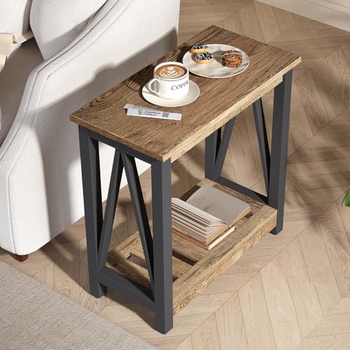 ChooChoo Farmhouse End Table Set of 2,Narrow Side Table | with Shelf ,Slim Bedside Table ,Small Spaces, Rustic Nightstand, Living Room, Bedroom ,Rustic Oak & Black - color: Rustic Oak & Black, size: 2 Pack