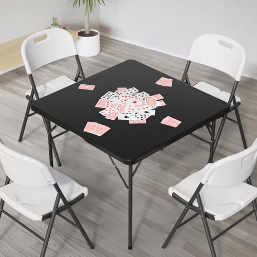 VINGLI 38" Fold in Half Square Table, Bi-Folding Commercial Portable Plastic Dining Table for Kitchen Outdoor Party Wedding Event, Black - color: Black, size: 38 inches