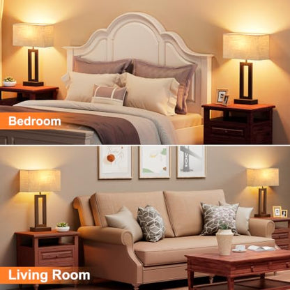 Seealle Bedroom Lamps for Night Stands - Touch Control, 3 Way Dimmable, USB C+A Charging, LED Bulbs, Easy Assembly(Yellow&Coffee) - color: R. Yellow&Coffee, size: Medium(19.6in)