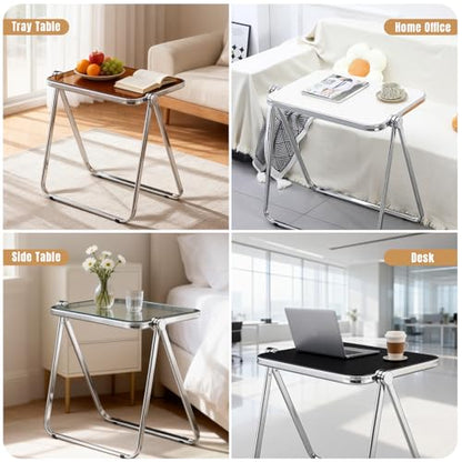 Acrylic Folding Table TV Tray Small Side Table - Gray | Modern Transparent Dinner Table for Eating on Couch Folding Table Foldable Computer Desks Space-Saving with Chrome Frame - color: Grey