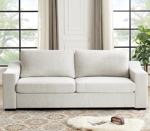 Oversized 85" Couches for Living Room, Natural Linen Fabric Apartment Couch with Detachable Cover, Modern Loveseat Comfortable Deep Seat Sofa, Easy to Install, White - color: White, size: 85 Inch - Deep Couch