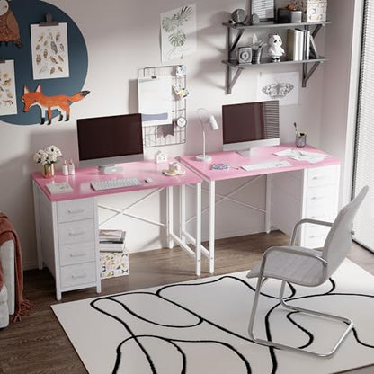 Pamray 32 Inch Computer Desk with 4 Drawers Small Office Desk for Home Bedroom Study Writing Simple Modern Computer Table Pink - color: Pink