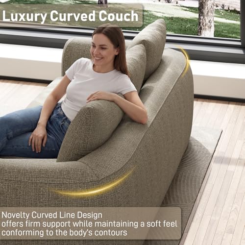 Curved Convertible Futon Sofa Bed,Modern Boneless Sleeper Couch,Curved Modern 3 Seater Cloud Couch - color: Light Brown, size: 90''