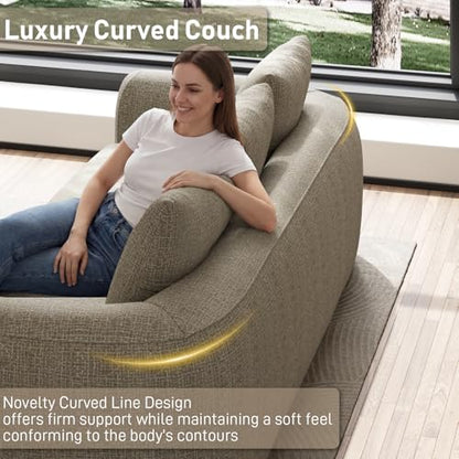 Curved Convertible Futon Sofa Bed,Modern Boneless Sleeper Couch,Curved Modern 3 Seater Cloud Couch - color: Light Brown, size: 90''