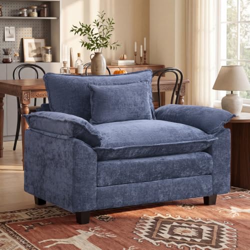 53" Modular Sectional Sofa, Comfy Single Sofa Deep Cloud Couch | Couches for Living Room, Modular Couch, Deep and Wide Seat, Chenille Sofa Sleeper with Throw Pillows, Blue - color: Blue, size: 53 Inch