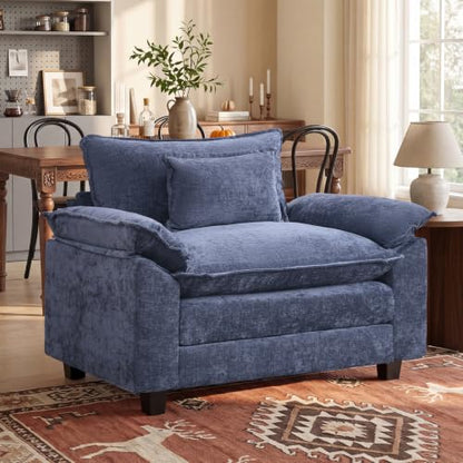 53" Modular Sectional Sofa, Comfy Single Sofa Deep Cloud Couch | Couches for Living Room, Modular Couch, Deep and Wide Seat, Chenille Sofa Sleeper with Throw Pillows, Blue - color: Blue, size: 53 Inch