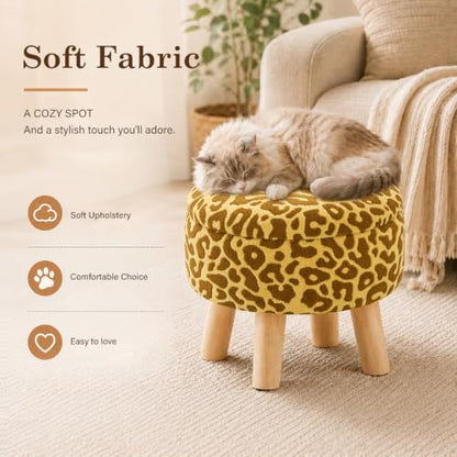 Wimarsbon Storage Ottoman, Modern Round Footrest with Soft Padded Seat, Pattern Velvet Footstool with Wood Legs, Accent Small Table or Plant Stand for Hallway, Living Room (Yellow) - color: Yellow