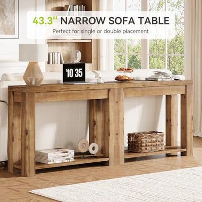 LITTLE TREE Solid Wood Console Table, Farmhouse 2-Tier Entryway Table, 43.3-Inch Narrow Sofa Table Behind The Couch for Living Room, Hallway, Foyer, Entrance