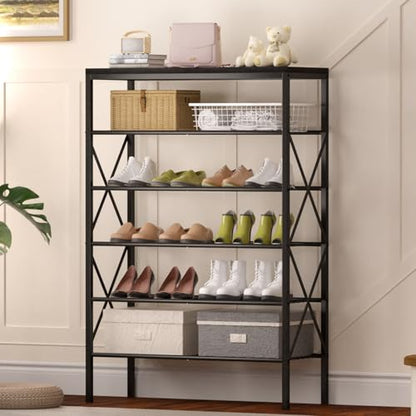 6 Tiers Shoe Rack, Large Capacity Shoe Rack Holds 32 Pairs of Shoes, Durable and Stable, Adjustable Metal Shelf Stackable Shoe Shelf for Entryway, Hallway, Living Room, Closet - color: Black, size: 27.8" x 10.8" x 39.2"