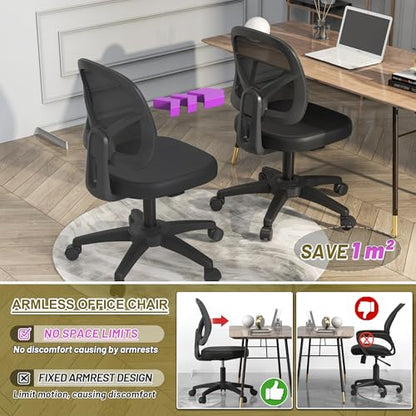 Swivel Armless Office Desk Chair No Arms with Back Support Rolling Wheels for Small Spaces Adult