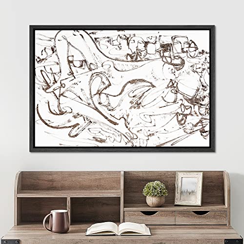 SIGNWIN Framed Canvas Print Wall Art Industrial Vintage Brown Paint Strokes Abstract Geometric Illustrations Modern Art Minimalism Relax/Calm Zen for Living Room, Bedroom, Office - 16"x24" Black - color: A11-2211-n07, size: 24"L x 16"W