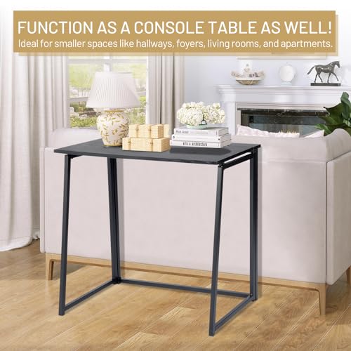FurnitureR Folding Home Office Desk, 31.5 Inches Foldable Table, Space Saving Computer Study Desk Compact Writing Workstation for Small Space, Black