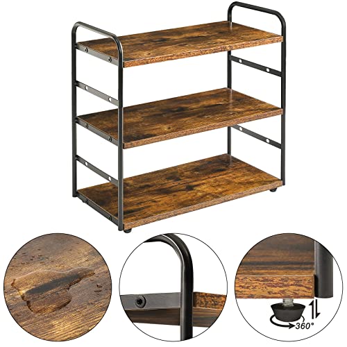 IBUYKE Counter Shelf,Kitchen Organization and Storage,Brown TWJ001H | 3-Tier Bathroom Countertop Organizer Tray Makeup Shelf Counter Standing Spice Rack Storage Shelf Cosmetic Holder - size: square, style: 1