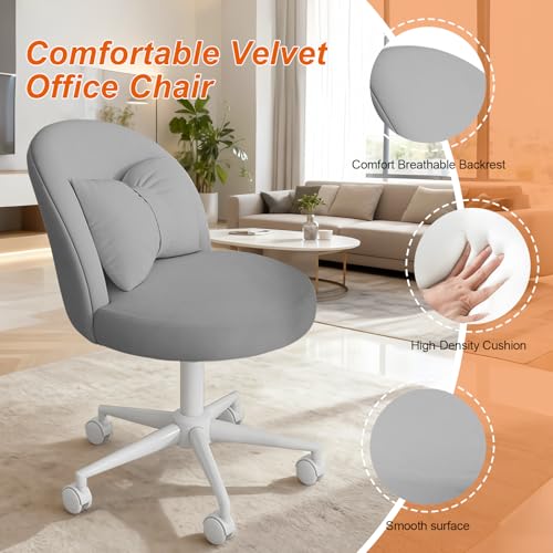 Desk Chair with Soft Cushion, Adjustable Height Armless Office Chair Upholstered Makeup Vanity Chair, Swivel Accent Chair for Living Room, Bedroom, Study, Home Office - color: Light Gray