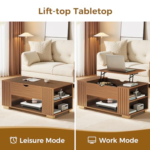 COMHOMA Lift Top Coffee Table for Living Room, 39" Center Table with Hidden Storage Compartment, Adjustable Wooden Tea Table for Small Spaces, Dark Brown - color: Dark Brown