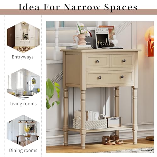 Knocbel Narrow Console Table with 3 Storage Drawers and Bottom Shelf, Entryway Hallway Foyer Slim Sofa Table for Small Spaces, Easy Assembly (Beige) - color: Beige