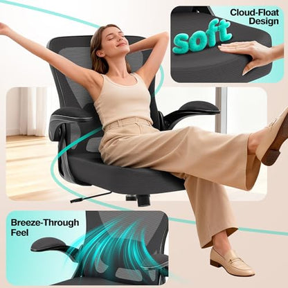 Office Chair - Ergonomic Breathable Mesh Desk Chair with Adjustable Lumbar Support and Flip-up Armrests - Executive High Back Rolling Swivel Comfortable Computer Gaming Chair for Home Office - color: Dark Gray