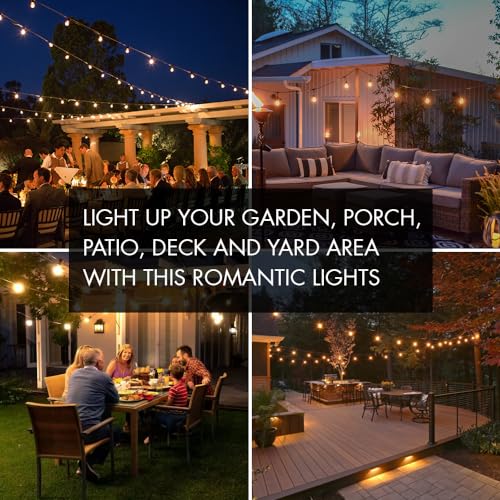 SUNTHIN Outdoor String Lights, 96FT Patio Lights with 32 LED Shatterproof Bulbs, Hanging for Outside, Garden, Backyard, Deck, Porch, Fence, Bistro, Pool, Party - color: Black