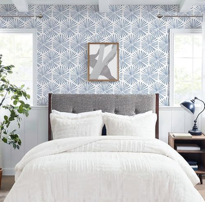 Safiyya Wallpaper Peel and Stick Blue and White Contact Paper 118"x17.3" Modern Boho Geometric Wall Paper Waterproof Self Adhesive Removable Vinyl Wallpaper for Bathroom Bedroom - color: Blue, size: 17.3" x 118"