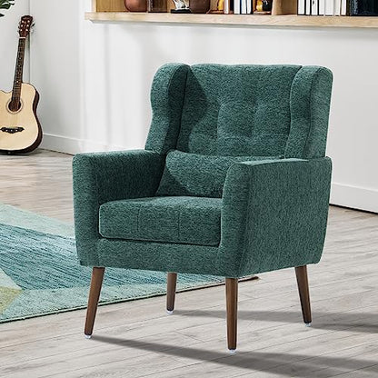 Modern Accent Chair, Upholstered Armchair with Pillow, Fabric Single Sofa Chair with Lounge Seat and Wood Legs Accent Chair for Living Room Bedroom Small Spaces (Blackish Green) - color: Blackish Green, size: Set of 1