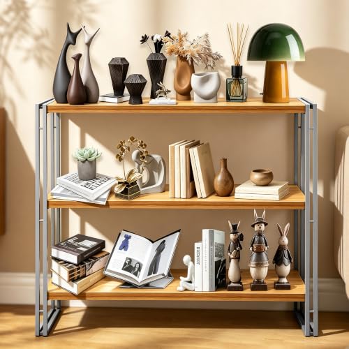 J.M.Deco 36.25 Inch 3-Tier Industrial Bookshelf, Rustic Wood and Metal Ladder Shelf, Heavy Duty Open Bookcase Storage Organizer for Living Room, Bedroom, Home Office, Kitchen, Bathroom - size: 36.25"l X 34"h X 12"w