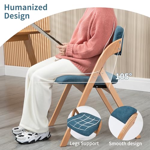 Folding Chairs with Padded Seats | Wooden Stackable Dining Chair Set of 2 with Removable Cover Extra for Guests Kitchen Office Wedding Party Picnic, Smog Blue - color: Smog Blue, size: 2PCS