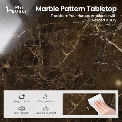 PHI VILLA Dining Table Set for 4, Marble Design Kitchen Table and Chairs | Marble Tabletop, Solid Rubber Wood, Padded Cushion Chairs, Space Saving, Easy Assembly, Olive - color: Emperador Dark Marble& Olive