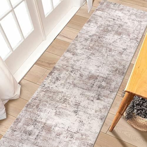 famibay Runner Rugs for Hallway 2x10, Abstract Printed Soft Runner Rug Non Slip Washable Carpet Runner Low Pile Rubber Backed Faux Wool Runners for Hallways(Reddish Brown) - color: Reddish Brown, size: 2 x 10 feet