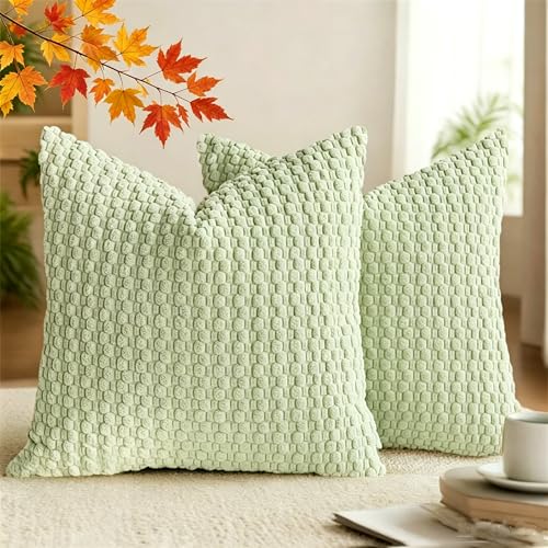 Set of 2 Boho Bubble Pillow Covers, Soft Textured Cushions | Modern Farmhouse Pillow Cases for Couch Sofa Bedroom Home Decor - color: Green, size: 16" x 16" (Pack of 2)