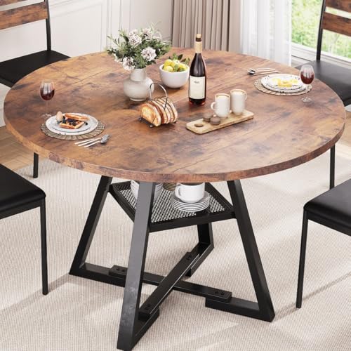 Jocoevol Round Dining Table for 4,Kitchen Dining Room Circle Dinner Pedestal Table,Space Saving Wood Kitchen & Dining Room Furniture (Vintage, 42In) - color: Vintage, size: 42In