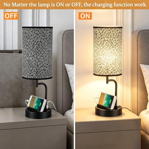 Dreamholder Touch Control USB Table Lamp with USB C/A & AC Outlet, 3-Way Dimmable Bedside Lamp, Modern Nightstand Lamps for Bedroom Living Room Guest Room Office, Bulb Included, Miracle Black - color: Miracle Black