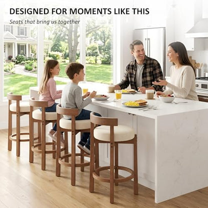 HEAH-YO Bar Stools Set of 4, 26" Linen Fabric Upholstered Counter Height Bar Stools, Modern Barstools Counter Stools with Wood Legs for Kitchen Island Dining Room Bar, Beige - color: 26.5" Beige Linen, size: Counter Height - Set of 4