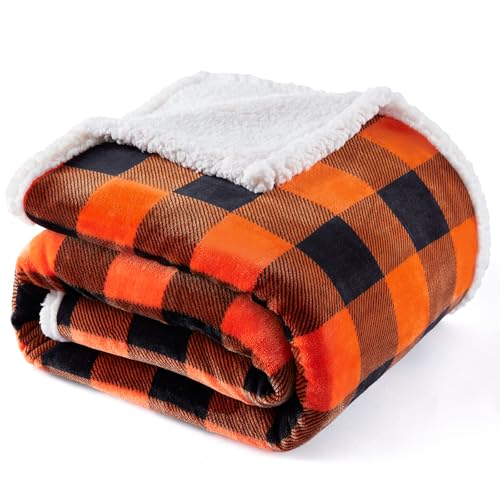 Halloween Blanket Twin Size 60" X 70"，Fall Autumn Harvest Sherpa Fuzzy Fluffy Soft Cozy Blankets, Fleece Flannel Plush Microfiber Throw for Couch Bed Sofa, Halloween Decor (Orange) - color: Orange