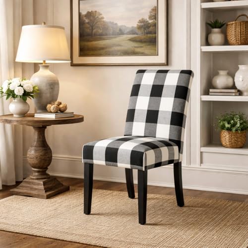 HomePop Parsons Dining Chair - Black Plaid (Set of 2) - color: Black Plaid(set of 2), style: Pack of 2