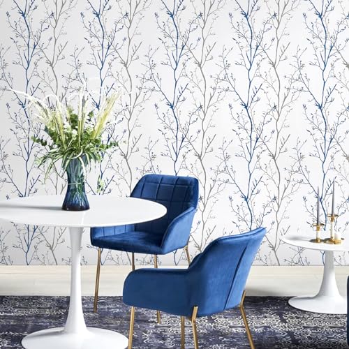 Grey Blue Tree Branches Peel and Stick Contact Paper 17.7" x 236" Modern Tree Branch Removable Wallpaper Natural Wall Paper Self-Adhesive Vinyl for Drawer Liner Furniture Crafts Accent Walls - size: 17.7" x 236"