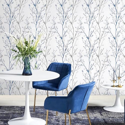 Grey Blue Tree Branches Peel and Stick Contact Paper 17.7" x 118" Modern Tree Branch Removable Wallpaper Natural Wall Paper Self-Adhesive Vinyl for Drawer Liner Furniture Crafts Accent Walls - size: 17.7" x 118"