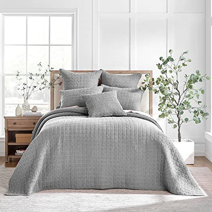 Levtex Home Mills Waffle Twin Bedspread Set (84x104in) with 1 Pillow Sham (26x20in) - Grey - Cotton Waffle Twin Size Bedspread Set - Lightweight, Soft, Pre-Washed - color: Grey, size: Twin Bedspread