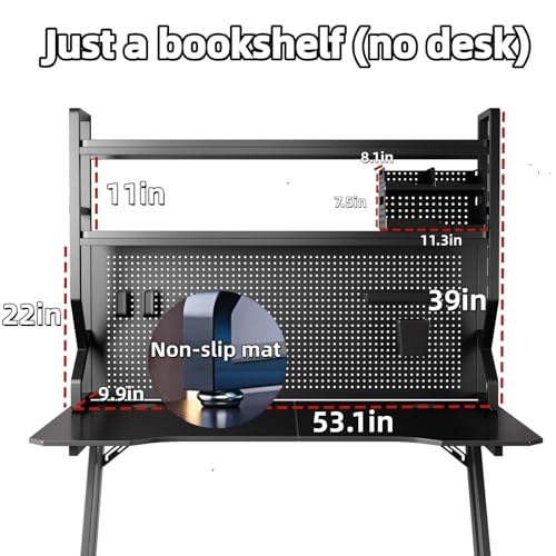 Desktop Hutch Bookshelf,Many Gifts,Metal Desktop Bookcase with pegboard, Desk Shelf, Countertop Storage Organizer Rack for Dorm or Office,Desktop Shelves (Black, 53.1" Lx9.9 Wx39 H) - color: Black, size: 53.1" Lx9.9 Wx39 H