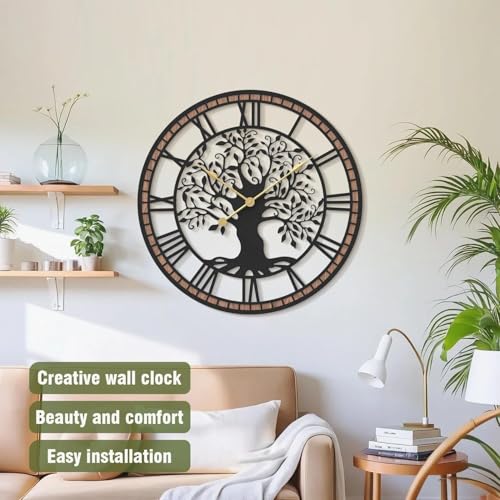 Micasso Large Wall Clock Decorative: 21 Inch Tree of Life Battery Operated | Modern Farmhouse Metal Wood Frame - Roman Numeral Clocks for Living Room/Home Office/Bedroom Decor - Ideal for Above TV Walls - color: Tree, size: 21 Inch