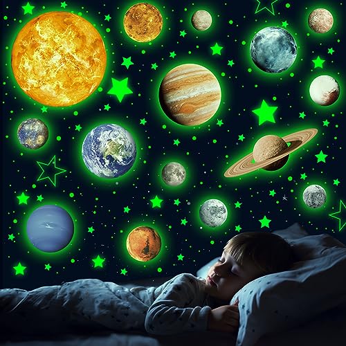 Solar System Wall Decals Glow in The Dark Stars 780 PCS, Glowing Planets Stickers for Ceiling, Nursery Wall Stickers for Bedroom, Kids Room Decorations (Green) - color: Solar System(green)