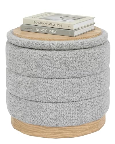 PINPLUS Chenille Folding Ottoman Footstool, Round Storage Ottoman, Soft Fabric, 260 lbs Load Capacity, Small Ottoman for Living Room, Bedroom, Dorm, Silver Grey Colors - color: Siver Grey, size: 15.3"D x 15.3"W x 14.5"H