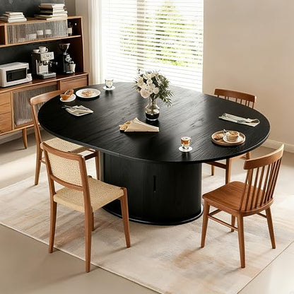 Wildhome Extendable Round Dining Table for 2-4-6, 63 Inch Dining Room Kitchen Table with 2-Tier Storage Shelf, Modern Farmhouse Fluted Wood Slide Door Dinner Furniture,Oval Circle,Black-63 Inch - color: Black-63 Inch