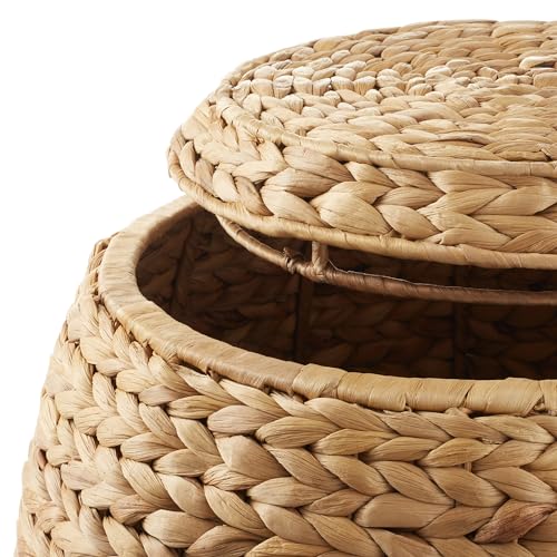 Casafield Round Storage Basket with Lid - Natural, Handwoven Water Hyacinth Organizer for Laundry, Blankets, Plants, Bedroom, Living Room, Home Office - color: Natural