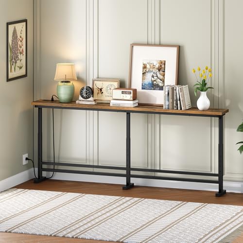 Narrow Console Table with Outlets, Skinny Behind Couch Table, Narrow Long Sofa Table for Living Room, Hallway, Entryway
