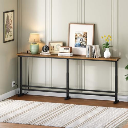 Narrow Console Table with Outlets, Skinny Behind Couch Table, Narrow Long Sofa Table for Living Room, Hallway, Entryway